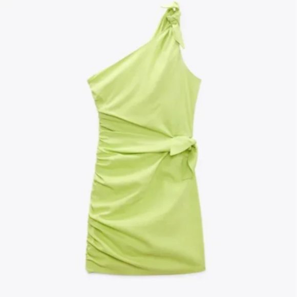 NEW ZARA TRAFALUC LIME GREEN ASYMMETRIC COCKTAIL PARTY MINI DRESS SZ XS (NWOT) - Picture 8 of 12